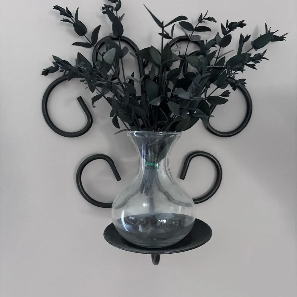 Black Metal Wall Candle Sconce - Elegant Scroll Design